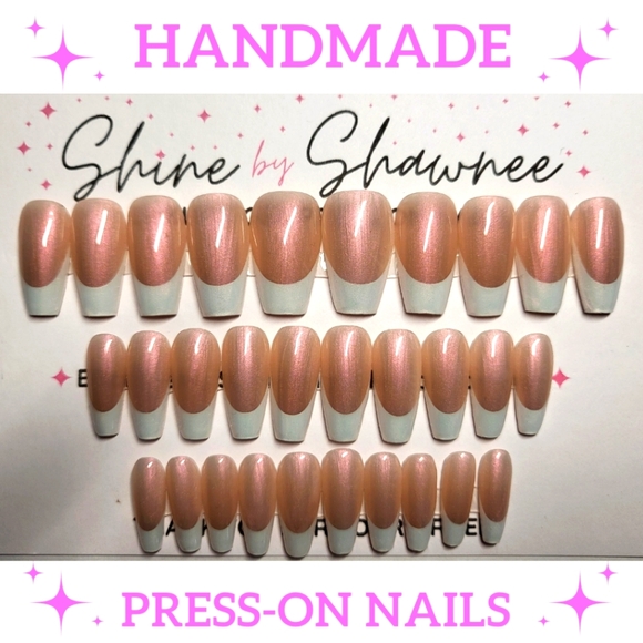 Handmade Luxury Press-On Nails | Sturdy & Reusable | HAILEY BIEBER FRENCH TIP - Picture 3 of 9